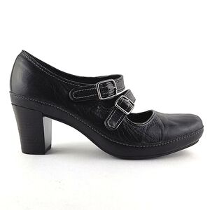 Clarks Artisan Women's Black Leather Double Strap Mary Jane Heels 8M